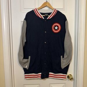 Marvel Captain America Jacket‎ Mens 2XL Blue Gray Varsity Snap Front Bomber